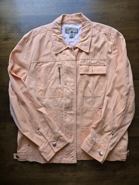 Caribbean Joe Peach Utility Jacket XL 100% Cotton Lightweight Pockets